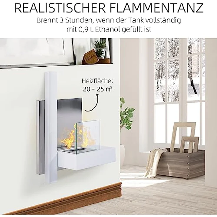 HOMCOM Ethanol-Kamin Bio-Ethanol-Brenner 0,9L 3 Std. Brenndauer mit Einer Klappe Zubehör für die Wandmontage kein Rauch Bauhaus-Design Rostfreier Stahl Weiß 75 x 22 x 63 cm – Bild 4