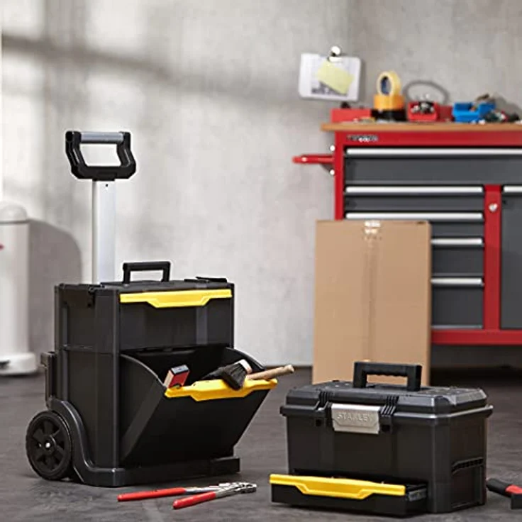 Stanley Rollende Werkstatt (77,8 x 48,8 x 34,8 cm, 2-in-1, modular aufgebaut, drei entnehmbare Werkzeugboxen mit Schnellverschluss, Teleskopgriff aus Aluminium) STST1-70344 – Bild 5