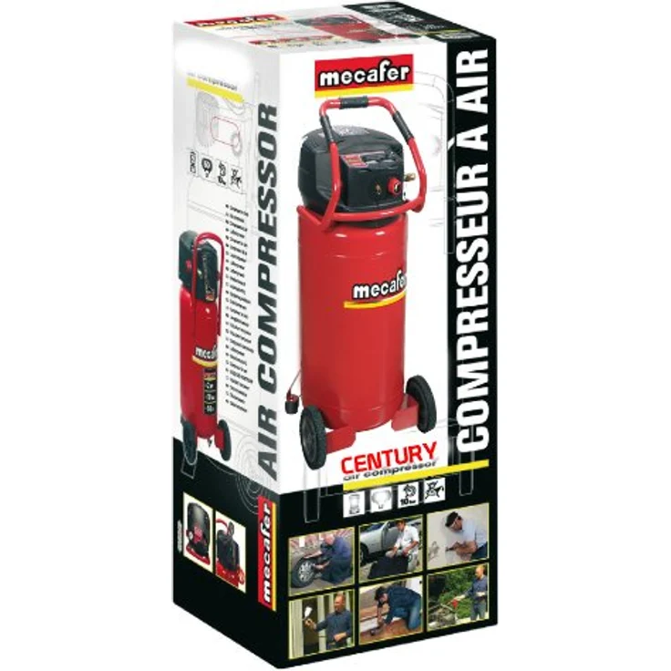Mecafer 425100 Vertikaler Kompressor, 100 l, 2,5 PS, kompakt und mobil mit großem Griff und Vorderrädern – Bild 2