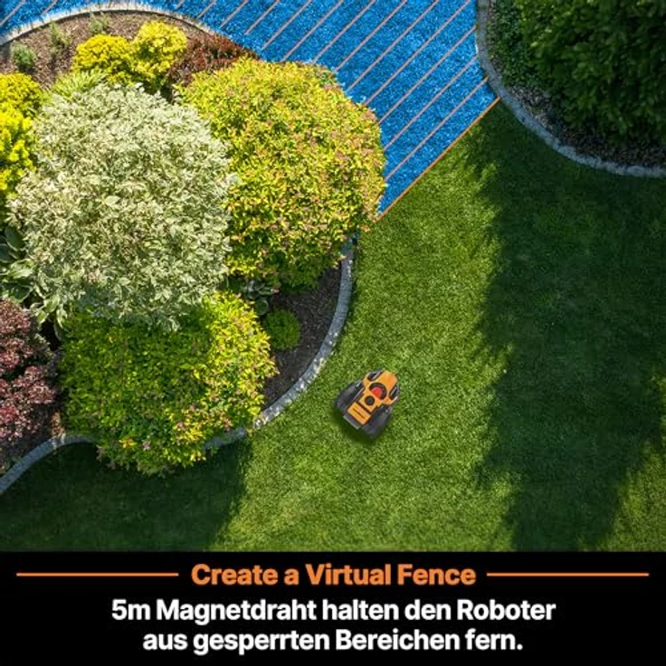 Lawnmaster OcuMow16 VBRM16 Plus, kabelloser Mähroboter mit Hindernisvermeidung für Rasenflächen bis 200 m², geräuscharm, ohne Begrenzungskabel, mit Spot-Cut-Funktion und stufenloser Höhenverstellung – Bild 5