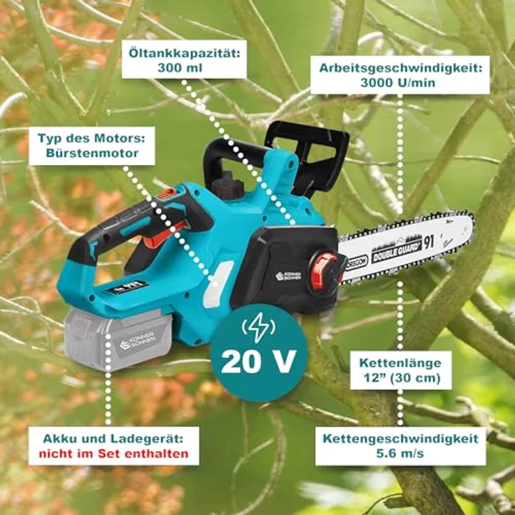 Könner & Söhnen Akku-Kettensäge 20V 30cm, leichte und leistungsstarke Kettensäge ohne Akku – Bild 3