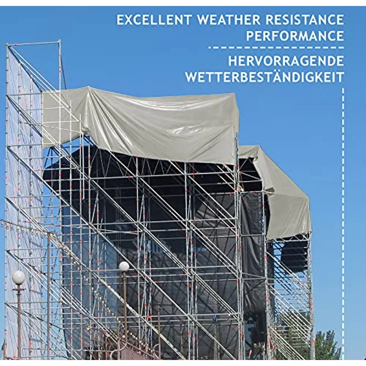 Jago Abdeckplane - 650 g-m², Wasserdicht & Reißfest, Aluminiumösen, Grau, 5 x 8 m, Beidseitig Beschichtet - PVC-Schutzplane, LKW Plane Gewebeplane, Regenplane – Bild 8