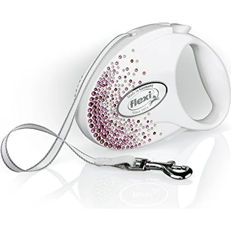 Flexi Glam Splash Pink with Swarovski crystals M - Hund Rückziehbare Leine - 5 m - Weiß (M, Hund, Allgemein), Halsband + Leine