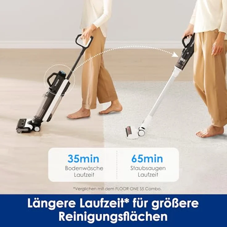 Tineco Floor One Switch S6 Nass Trockensauger 5-in-1 Funktion, 5min Flashdry Selbstreinigung, ZeroTangle Bürste Kantenreinigung Beidseitig, Leicht Saugwischer für Boden, Teppich, Decke, Arbeitsplatten – Bild 3