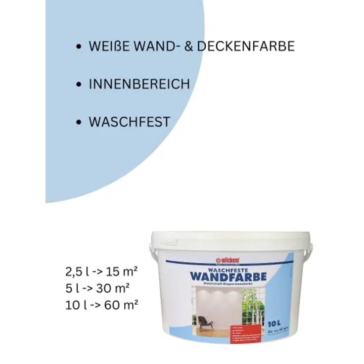 Wilckens Wandfarbe waschfest matt, 2,5 l, Innenfarbe, geruchsarm, gut deckend, weiß – Bild 3