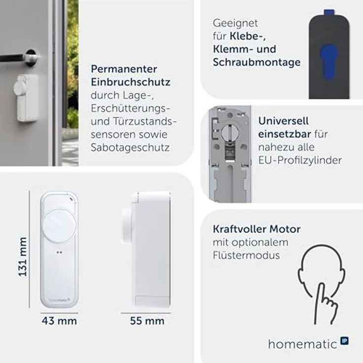 Homematic IP Türschlossantrieb – pro, weiß, Smart Lock mit permanenter Türüberwachung, einfache Nachrüstung, steuerbar per App, Alexa & Google Home, 161671A0 – Bild 3