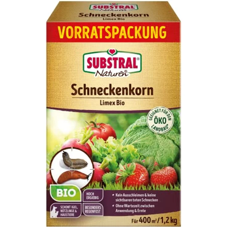Substral Naturen Schneckenkorn Limex Bio, natürliches, regenfestes Ködergranulat zur Schneckenbekämpfung, für 400 m² - 1,2 kg, Hund – Bild 1