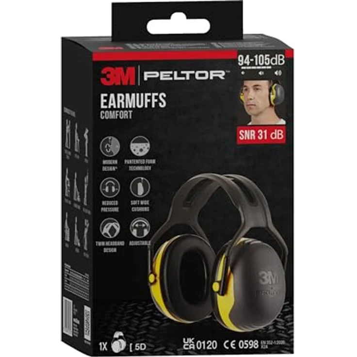 3M Peltor Kapselgehörschützer X2AC1 für Lärmpegel von 94 bis 105 dB, stufenlos verstellbare Kopfbügel,schwarz-gelb – Bild 5