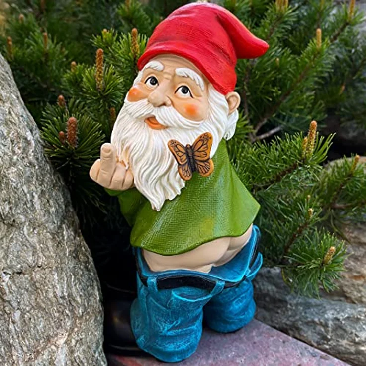 Mood Lab Gartenzwerg Hosen nach unten 24 cm hohe Finger-Statue Rasen Gartenfigur – Bild 6