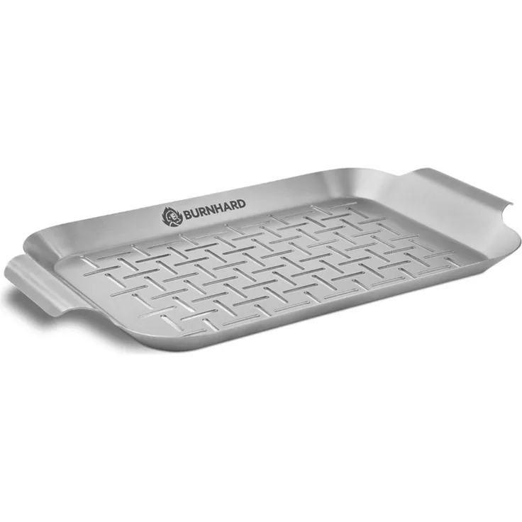 BURNHARD Grillschale Grillkorb, Edelstahl, 33x19x2 cm, hitzebeständig und spülmaschinengeeignet