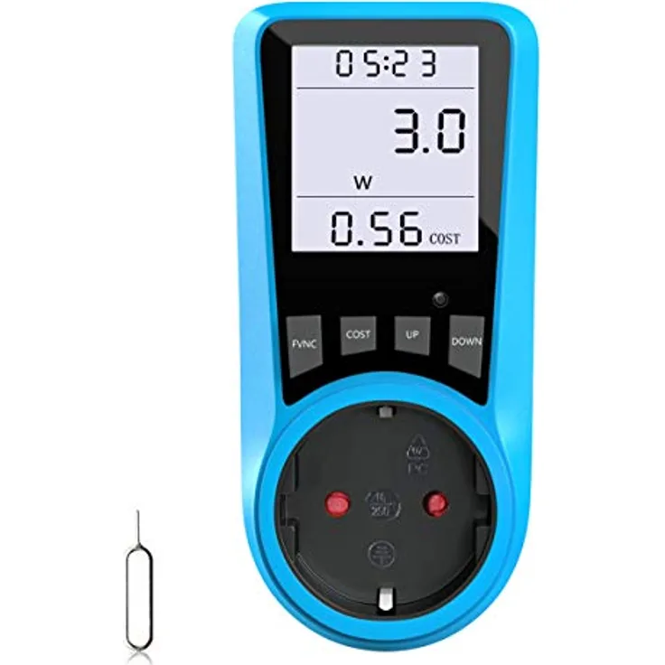 Stromkostenmessgerät, BMK Stromzähler Leistungsmessgerät Energiekostenmessgerät Strommessgerät Steckdose, Leistungsmesser Messgerät mit Größer LCD Bildschirm, Überlastsicherung 3680W (1pcs)
