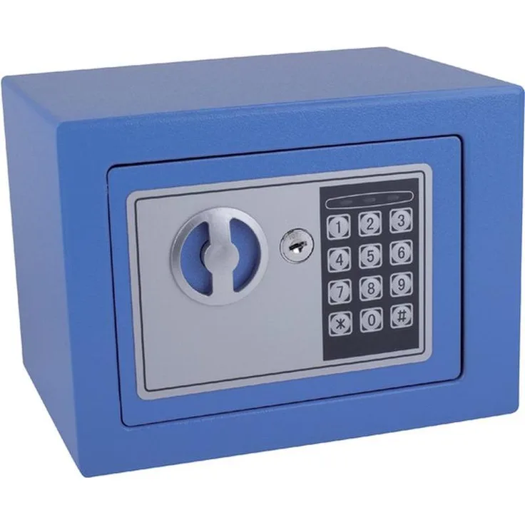 pavo Electronic Mini Safe, Tresor blau, 23 x 17 x 17 cm, mit elektronischem Zahlenschloss und Notfallschlüssel