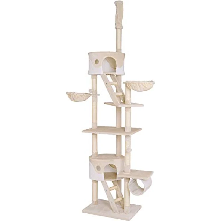 lionto Kratzbaum XXL Kletterbaum Katzenkratzbaum Katzenbaum höhenverstellbar 230-250 cm, beige/weiß – Bild 1