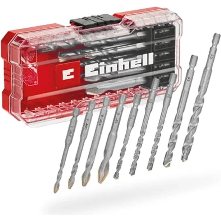 Einhell S-CASE 10-tlg. HM-Fliesenbohrer-Set, spezialgeschliffene Hartmetallplatte, E 6.3 Schaft, inkl. Aufbewahrungsbox – Bild 1