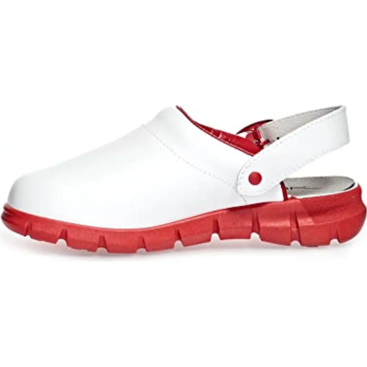Abeba Berufsschuh-Clog Herren 7313 tools, Weiß Blau mit Aufdruck, 36 EU, Sicherheitssandalen mit Glattleder, Zertifizierung CE, EN ISO 20347:2012 OB, A, E, FO, SRC – Bild 2