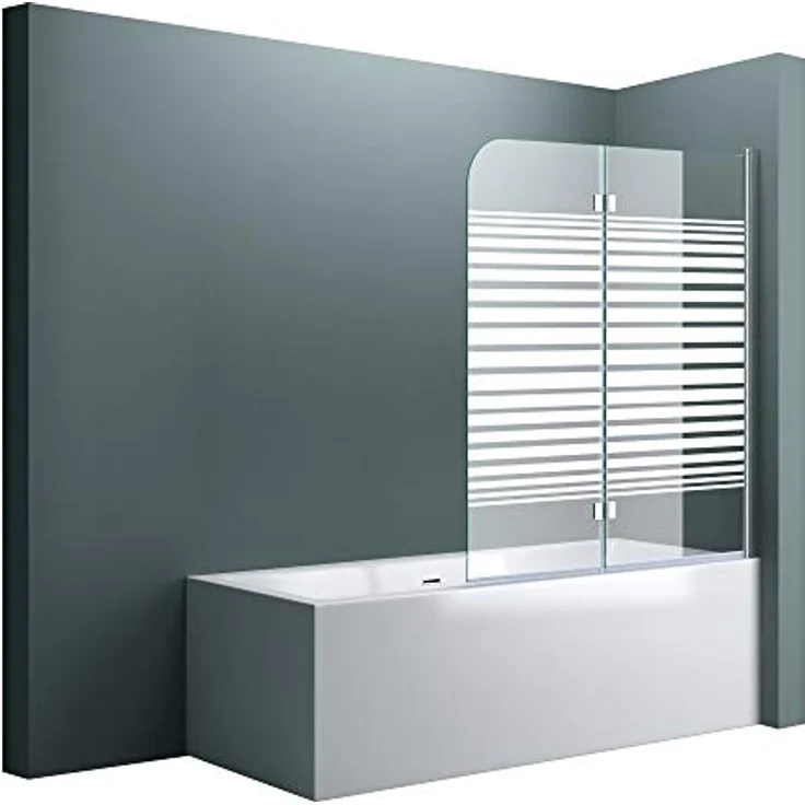 doporro 120x140cm Design-Duschwand für Badewanne Badewannenaufsatz Duschabtrennung 6mm ESG-Sicherheitsglas inkl. NANO-Beschichtung Badewannenfaltwand – Bild 1