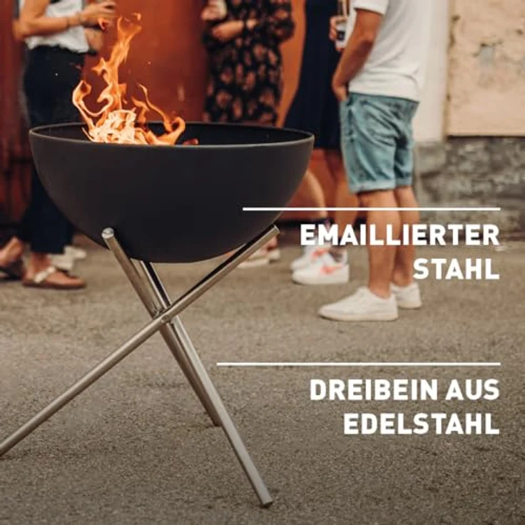 höfats - Bowl 57 Feuerschale mit Edelstahl Dreibein - raucharme Verbrennung - Feuerstelle mit Plancha Grillplatte und Grillrost nutzbar - kippbarer Feuerkorb Stahl emailliert, schwarz, Ø 57 cm – Bild 3
