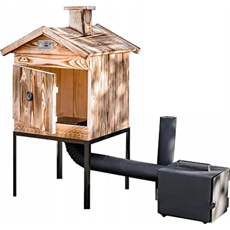 QLS Handels Räucherkammer Holz imprägniert, Räucherofen für Garten, 50 x 50 x 70 cm, wetterbeständig, für 10-15 kg Räucherprodukte