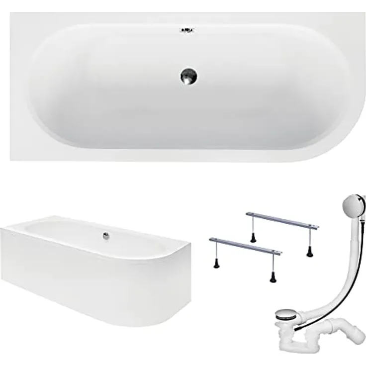 KOLMAN Badewanne Eckbadewanne Rechteck Avita 170x75 Links mit Acrylschürze - Ablaufgarnitur VIEGA & Füße