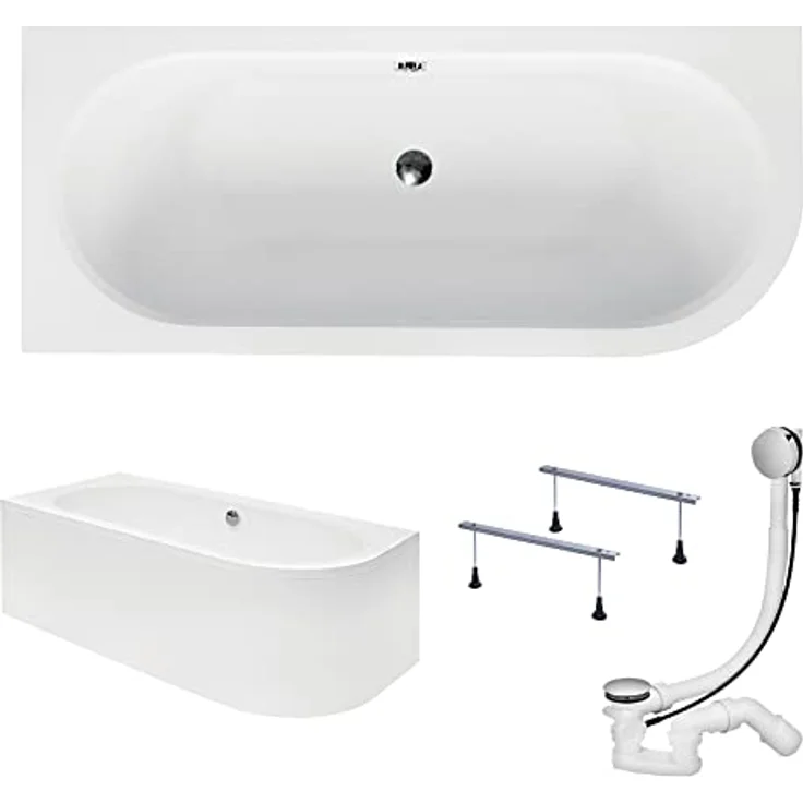 KOLMAN Badewanne Eckbadewanne Rechteck Avita 170x75 Links mit Acrylschürze - Ablaufgarnitur VIEGA & Füße – Bild 1