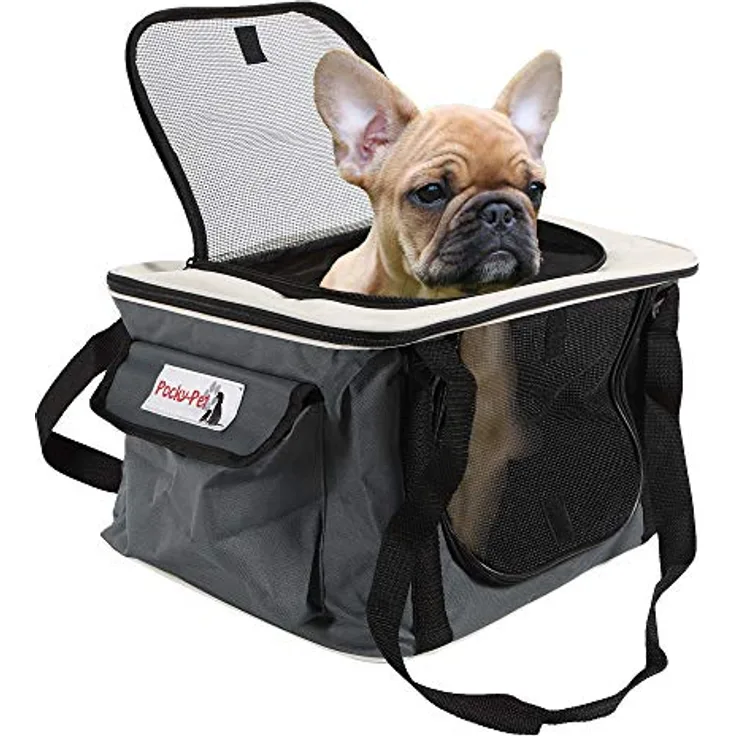 Pocky- Pet Hundetasche für Autositz SBC 5069 grau, Hundetransporttasche Nylon Transportbox Autotransportbox 41x32x27cm LxBxH