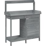 vidaXL Pflanztisch mit Schrank, Gärtnertisch aus grau massivem Tannenholz, vielseitiger Stauraum und verzinkter, wasserfester Tischplatte
