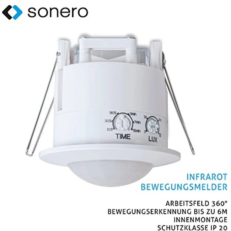 sonero IMS070 Deckeneinbau-Bewegungsmelder Innenmontage zum Deckeneinbau, weiß, Schutzklasse: IP20, 360° - 6m Arbeitsfeld – Bild 3