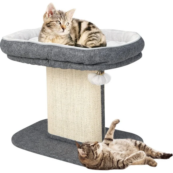 COSTWAY Kratzbaum Katzenbaum, mit Plüschsitzfläche & Ball, Holz, beige/graue Plüschsitzfläche