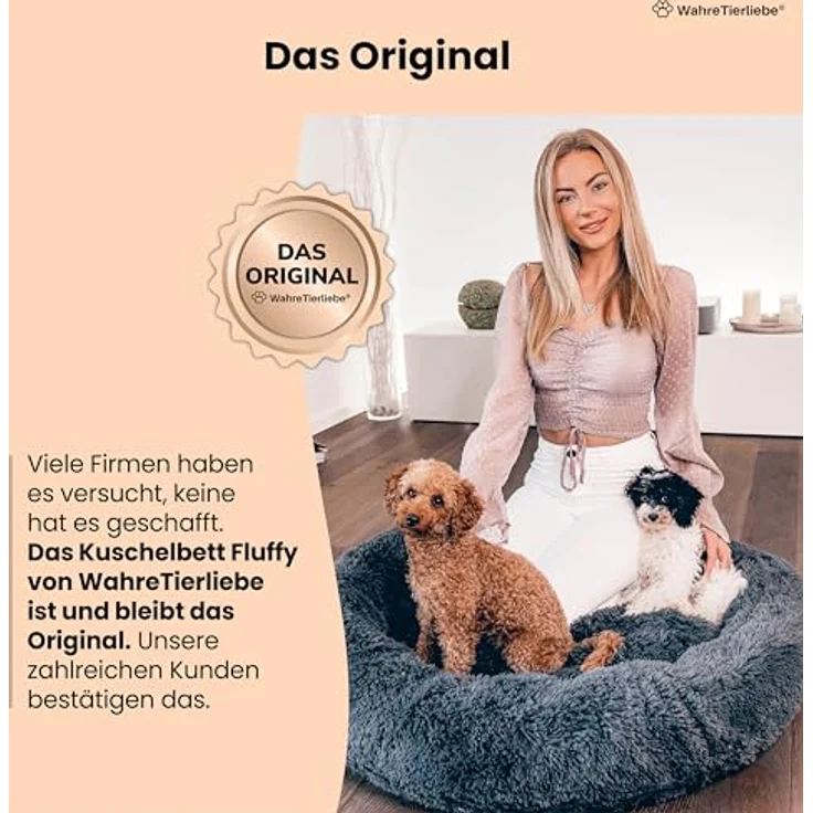 Wahre Tierliebe Hundebett Fluffy - Das Original - waschbar [XXS, 50cm, dunkelgrau] Hundekissen, Hundekorb, Flauschiges Hundebett für große, mittelgroße & kleine Hunde – Bild 5