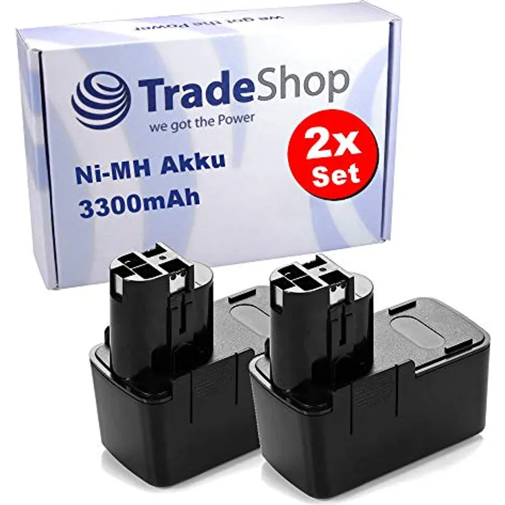 Trade-Shop 2x Hochleistungs Ni-MH Akku für Bosch 14,4V 3300mAh, Schwarz