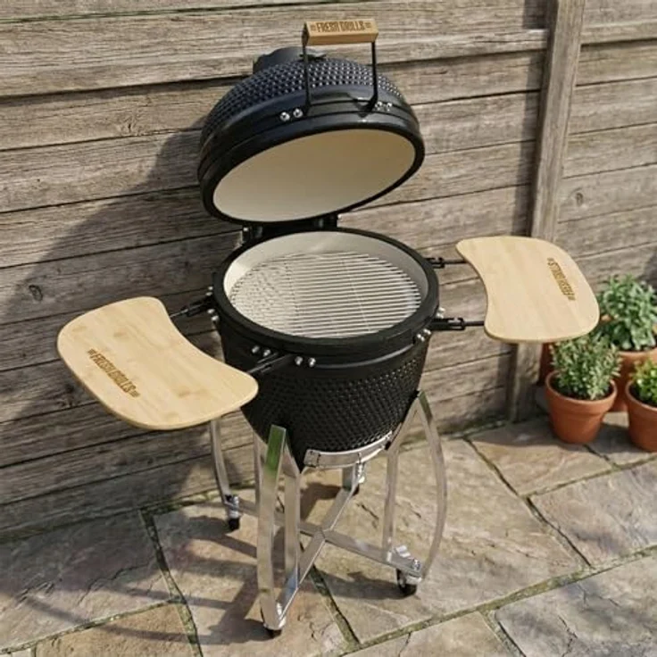 Monster Shop Kamado Grill - 46cm, eiförmiger Holzkohlegrill mit Edelstahl-Grillrost und integrierten Thermometer – Bild 4