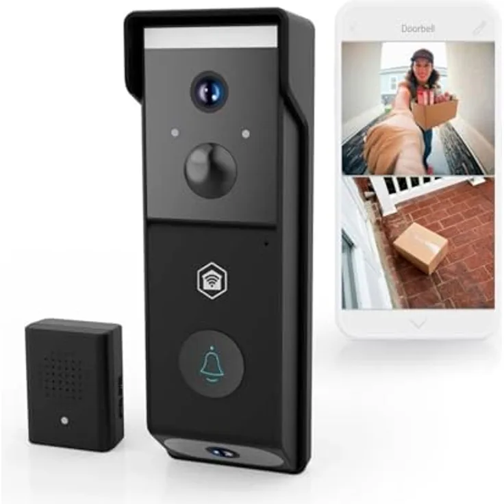Nedis WIFICDP31BK, WLAN Video Türklingel mit Dual Lens, 4 MP 1080p, 115° Weitwinkel, Farbige Nachtsicht, Zwei-Wege-Audio, Bewegungserkennung, 4400 mAh Akku, Schwarz