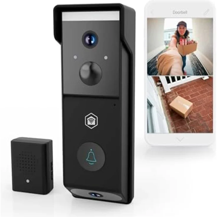 Nedis WIFICDP31BK, WLAN Video Türklingel mit Dual Lens, 4 MP 1080p, 115° Weitwinkel, Farbige Nachtsicht, Zwei-Wege-Audio, Bewegungserkennung, 4400 mAh Akku, Schwarz – Bild 1