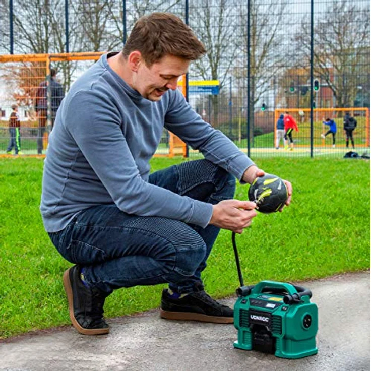 VONROC Akku-Kompressor VPower - 2-in-1 Multifunktions-Kompressor - Max. Arbeitsdruck 11 bar - Inkl. 8-teiligem Zubehör - Blau – Bild 2