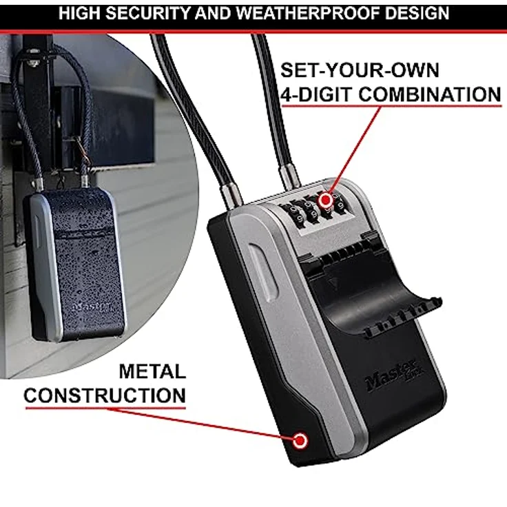 Master Lock 5482EURD Schlüsseltresor mit neuem innovativen Design, flexiblem Kabelbügel, großem Fassungsvermögen und hoher Sicherheit, Grau – Bild 4