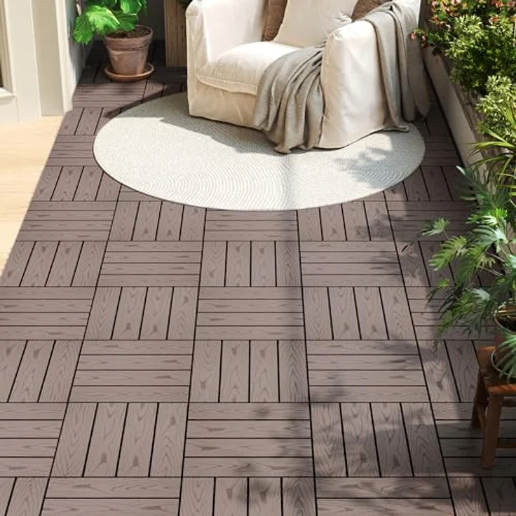 WPC Terrassenfliesen in Holzoptik, Bodenbelag mit Klicksystem, 11 Stück braun – Bild 6