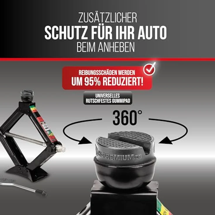 HEYNER® MultiLift M PRO, Scherenwagenheber 1,5t mit Kurbel, austauschbarem Gummipad, Hubhöhe 112–395mm, Schwarz, TÜV Rheinland und GS-geprüft – Bild 8