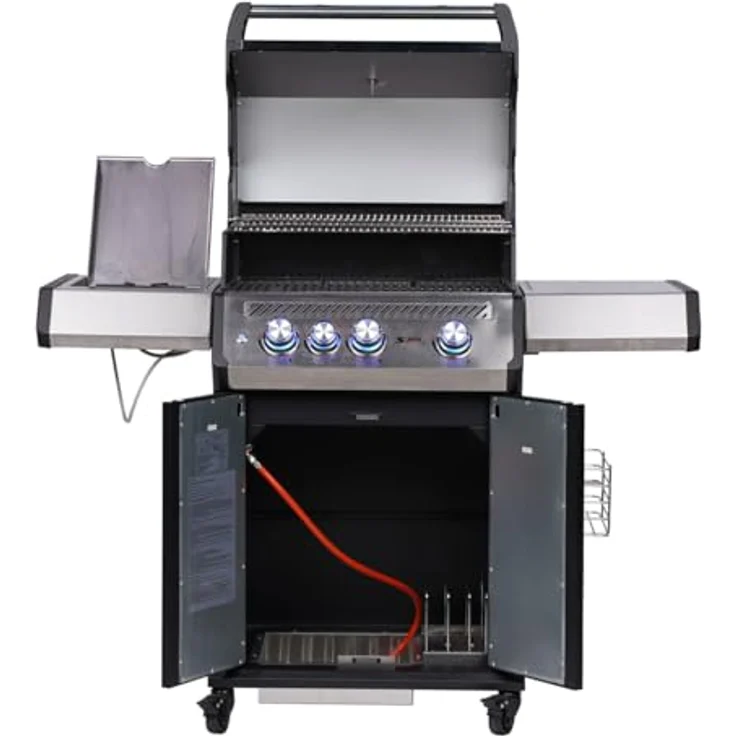 SANTOS S-318 Pro Gasgrill - Premium Edelstahlgrill mit Infrarot-Zone, XXL Warmhalterost und beleuchteten Reglern – Bild 5