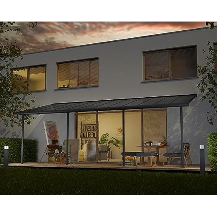 Canopia by Palram Terrassenüberdachung Alu Sierra, robuste Pergola mit Polycarbonat Hohlkammerplatten, 739 x 295 cm, grau – Bild 3