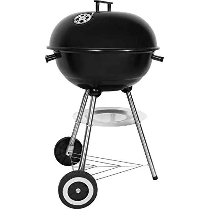 SunJas Holzkohlegrill, tragbar, rund, Deckel, Doppelräder, Schwarz - Preisvergleich