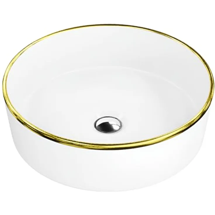 OTTO Waschbecken Aufsatzwaschbecken MERIDA GOLD LINE, rund (37 cm), glänzend weiß/gold