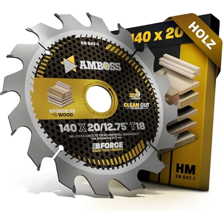 Amboss Werkzeuge HM Kreissägeblatt 165x20 16 Z12 Wechselzahn für Holz - Zuschnitt - Ø 165mm, inkl. Reduzierring 16 20mm, kompatibel zu Bosch GKS 165, GKS 55+, GKS55+G, GKS55+GCE.
