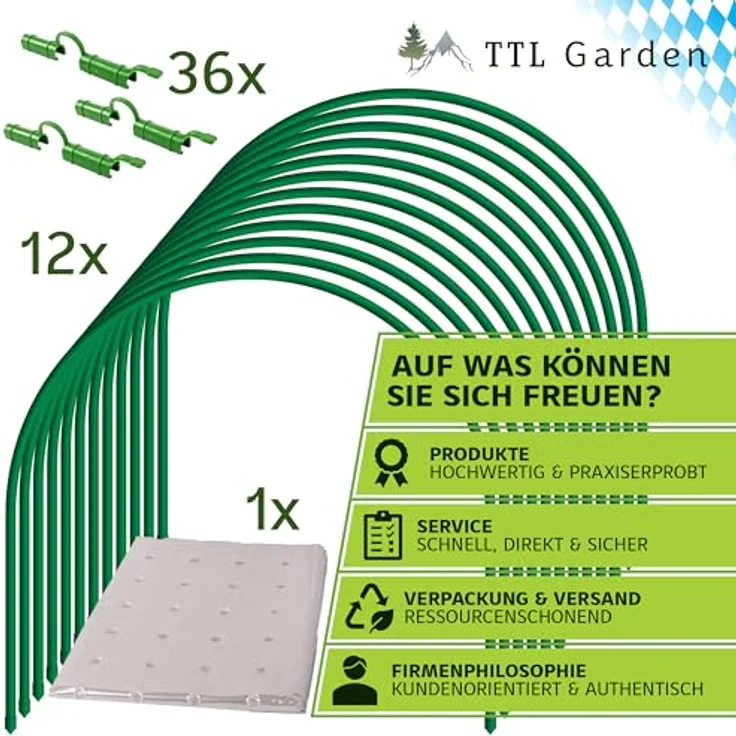 TTL GARDEN Pflanztunnel Set, 12 Tunnelbögen 65x60 cm mit gelochter PE Folie & 36 Clips – Bild 7