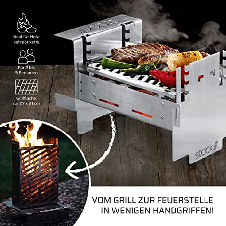 STACK - Grill und Feuerstelle in einem | Kleiner, handlicher und mobiler Grill mit innovativem Stecksystem | Flexibel als Grill und Feuerstelle einsetzbar, Designed in Deutschland – Bild 3