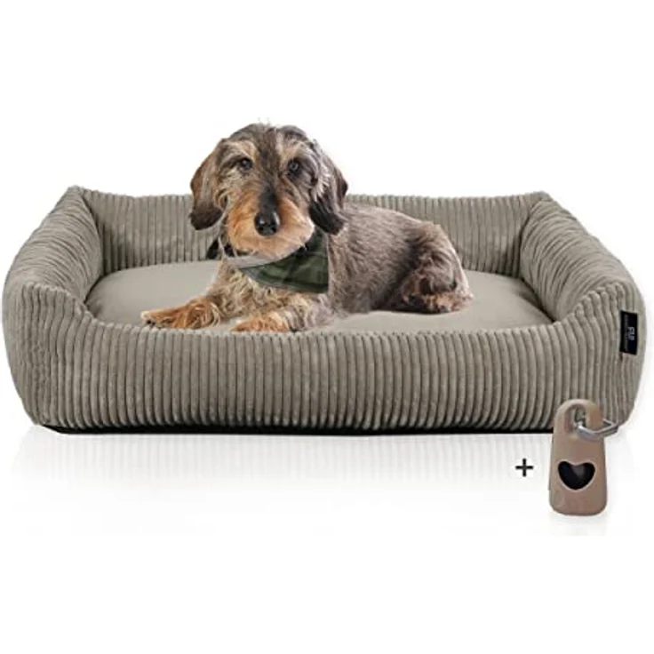 Rohrschneider Hundebett waschbar für kleine und mittelgroße Hunde mit Hundekissen Cord Taupe (ca. 70x50 cm) inkl. Gassibeutel – Bild 1