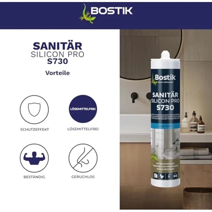 BOSTIK S730 Sanitär Silikon Pro, Fugengrau, 300ml, wasserfest und langlebig für Fugenabdichtung – Bild 4