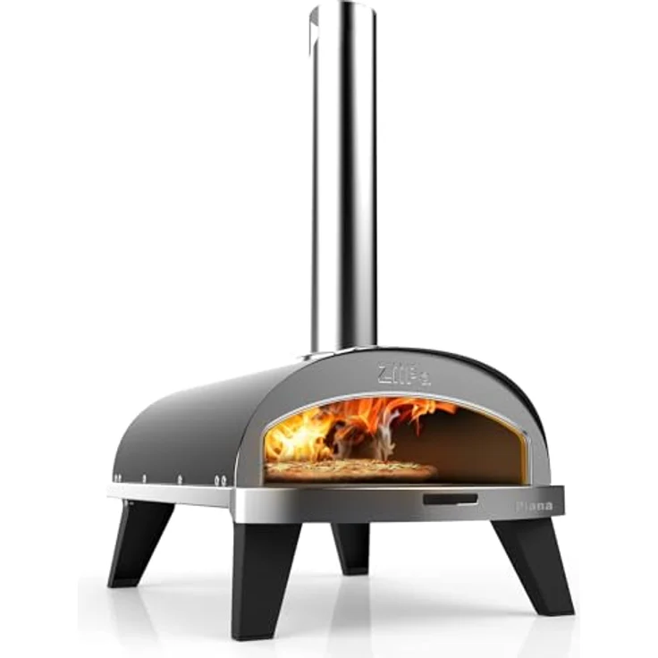 ZiiPa - Pizzaofen Piana, kompakter Pellet-Pizzaofen mit Drehplatte für 360° Kochen, integriertes Thermometer, Farbe Karbon – Bild 1