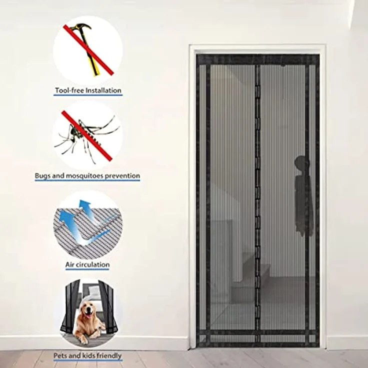 Sekey Magnet Fliegengitter Balkontür ohne Bohren Zuschneidbar, Türvorhang Fliegenschutz, Insektenschutz Tür Vorhang mit Verbreitertem Klebeband 160x230cm, Schwarz – Bild 5