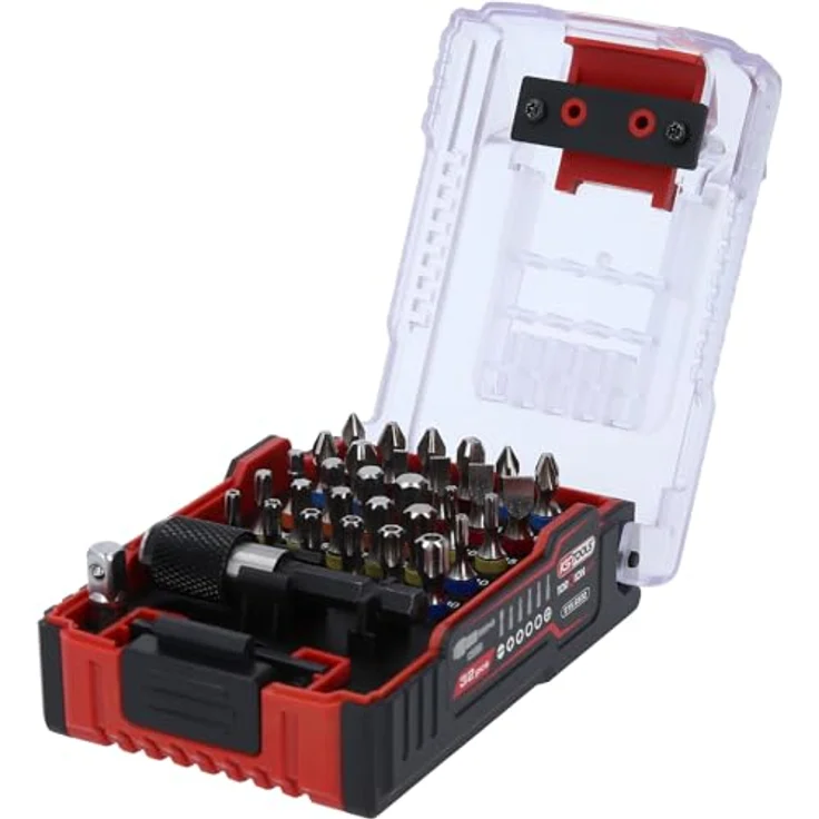 KS Tools eMONSTER TORSIONpower Bit-Satz, 32-tlg. Set mit magnetischem Bithalter und Stecknussadapter, präzise Bits für Handwerk und Industrie, im eMONSTER-Akku-Design – Bild 1