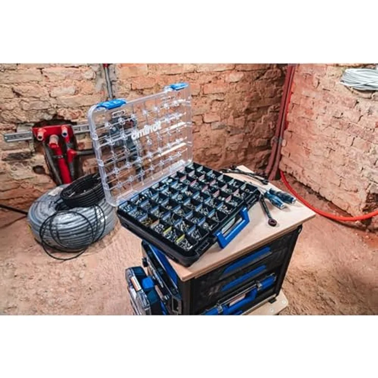 Sortimo T-BOXX 320, Aufbewahrung mit 48 Insetboxen H63, transparentem Deckel, robust & kompatibel mit Sortimo Fahrzeugeinrichtungen – Bild 4